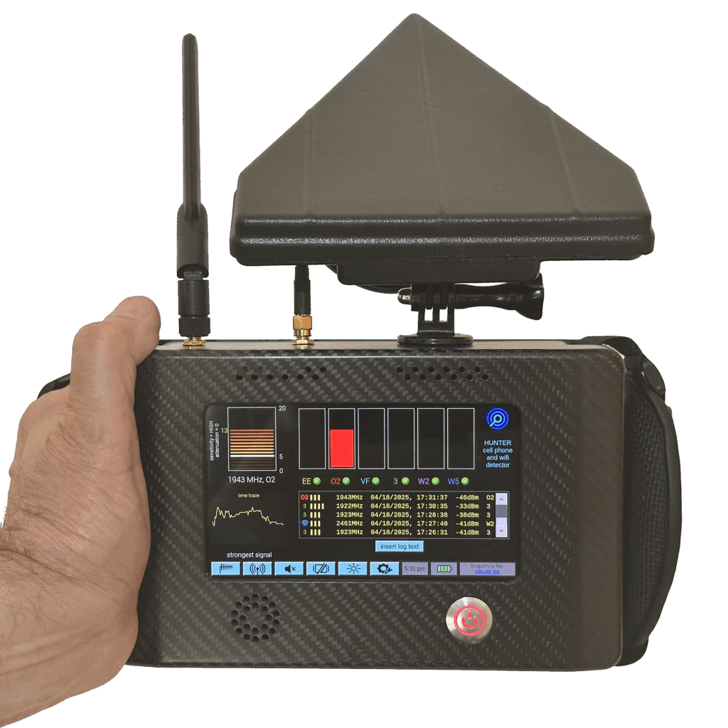 comms tek hunter mobile phone detector held in one hand